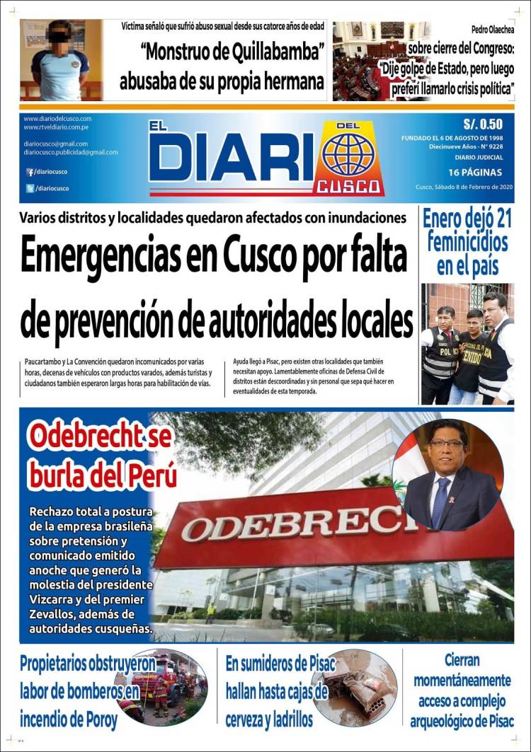 Portada de El Diario del Cusco (Perú)