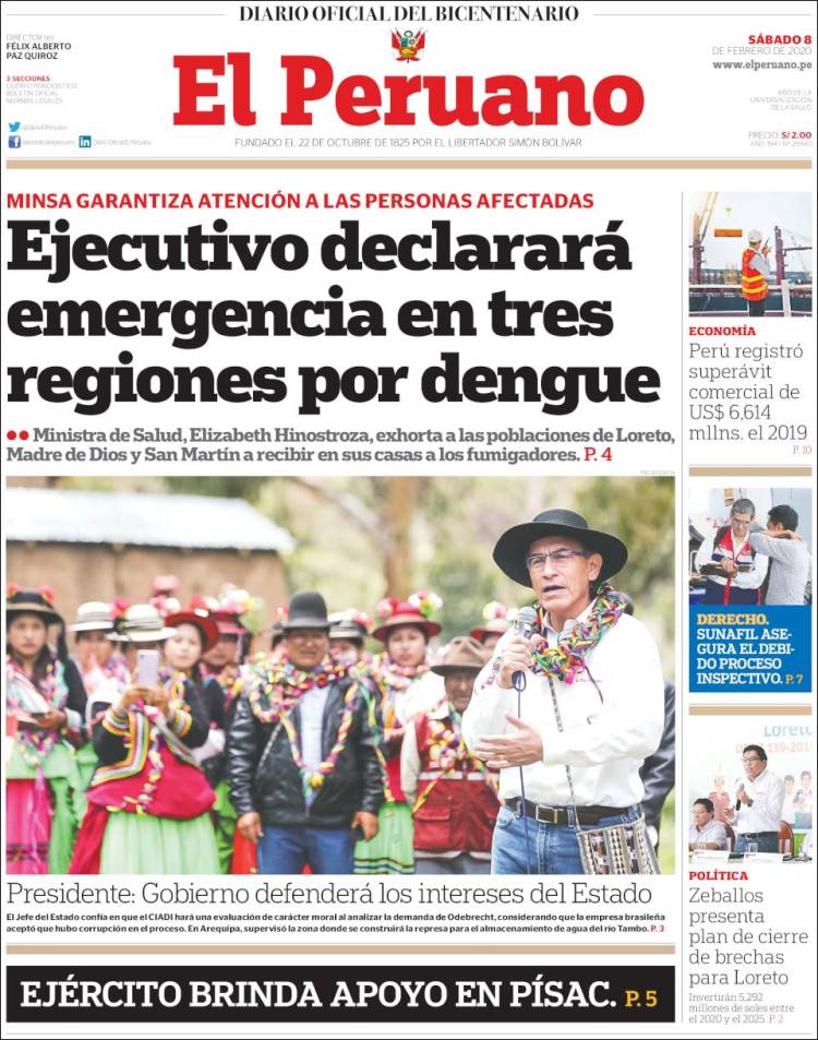 Portada de El Peruano (Perú)