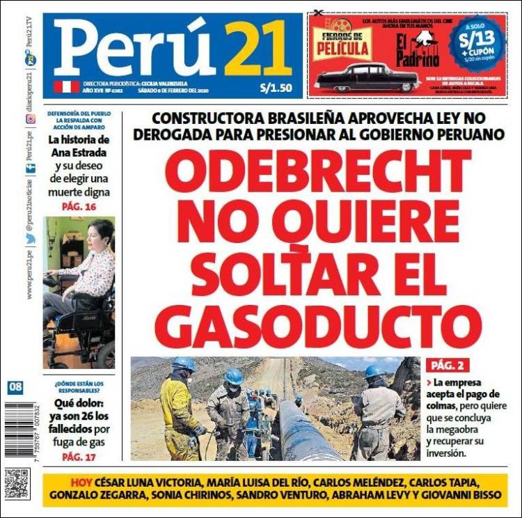 Portada de Perú 21 (Perú)