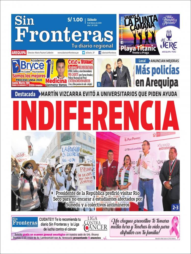 Portada de Diario Sin Fronteras (Perú)