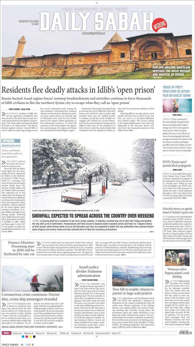 Portada de Daily Sabah (Turqu&iacute;a)