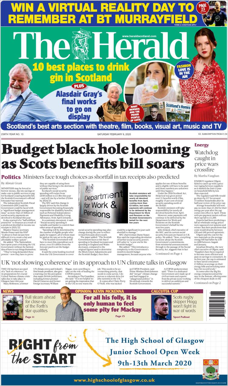 Portada de The Herald (Reino Unido)