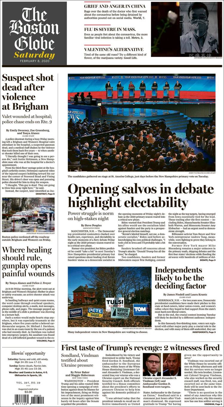 Portada de Boston Globe (USA)