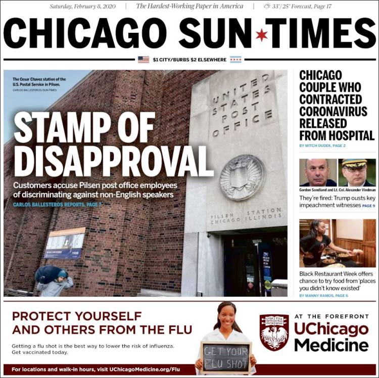 Portada de Chicago Sun-Times (USA)