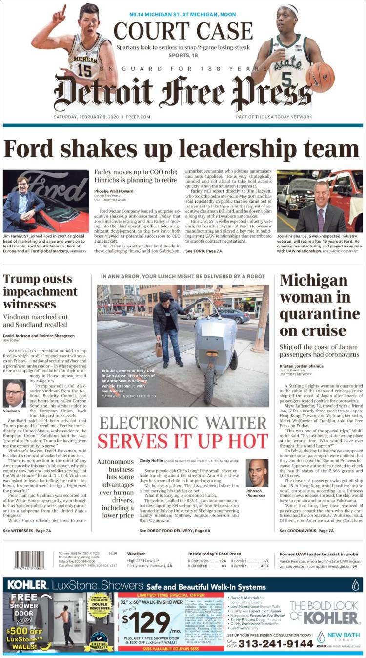 Portada de Detroit Free Press (USA)