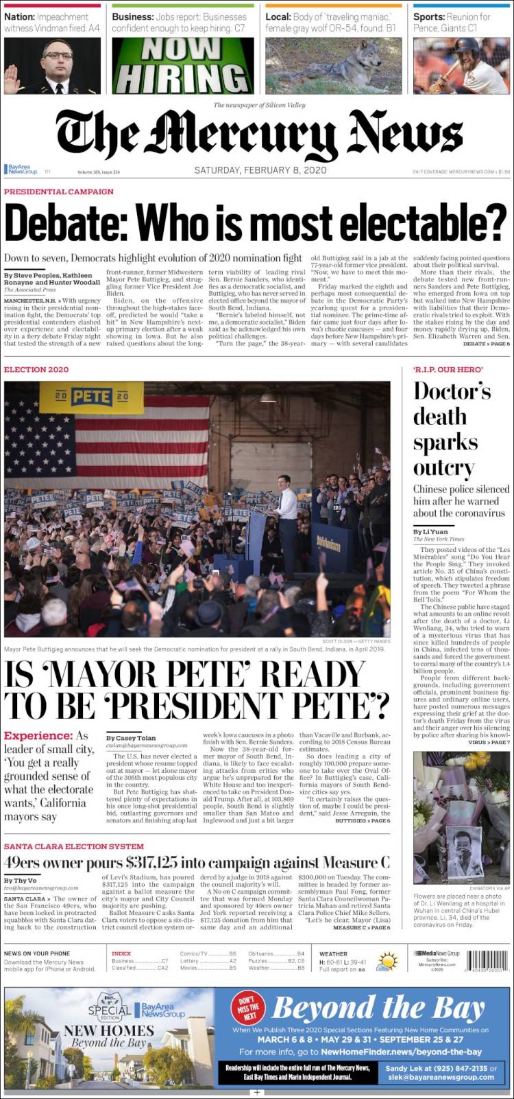 Portada de San Jose Mercury News (USA)