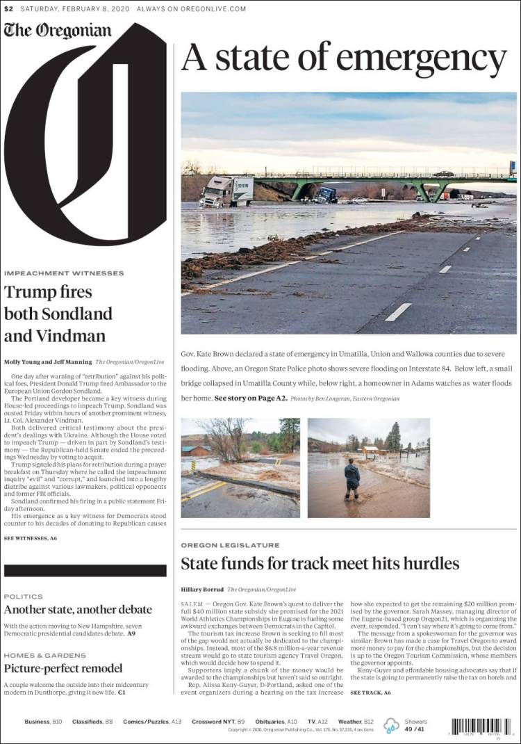 Portada de The Oregonian (USA)