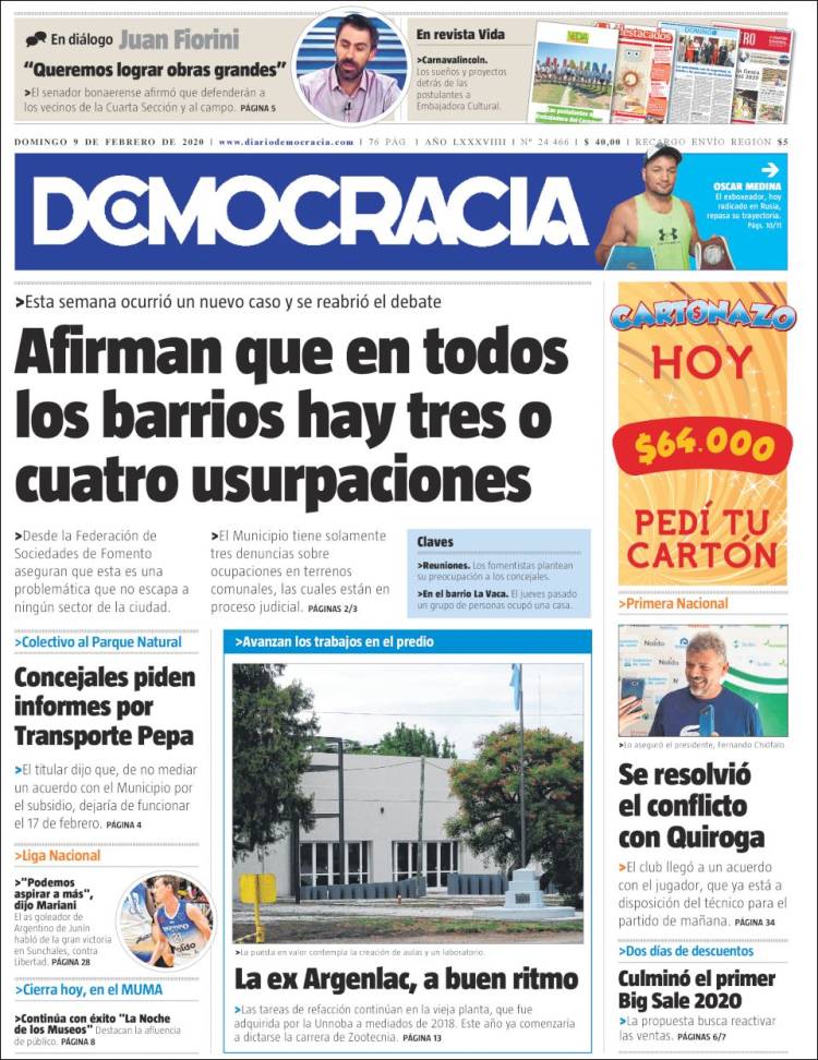 Portada de Diario Democracia (Argentina)