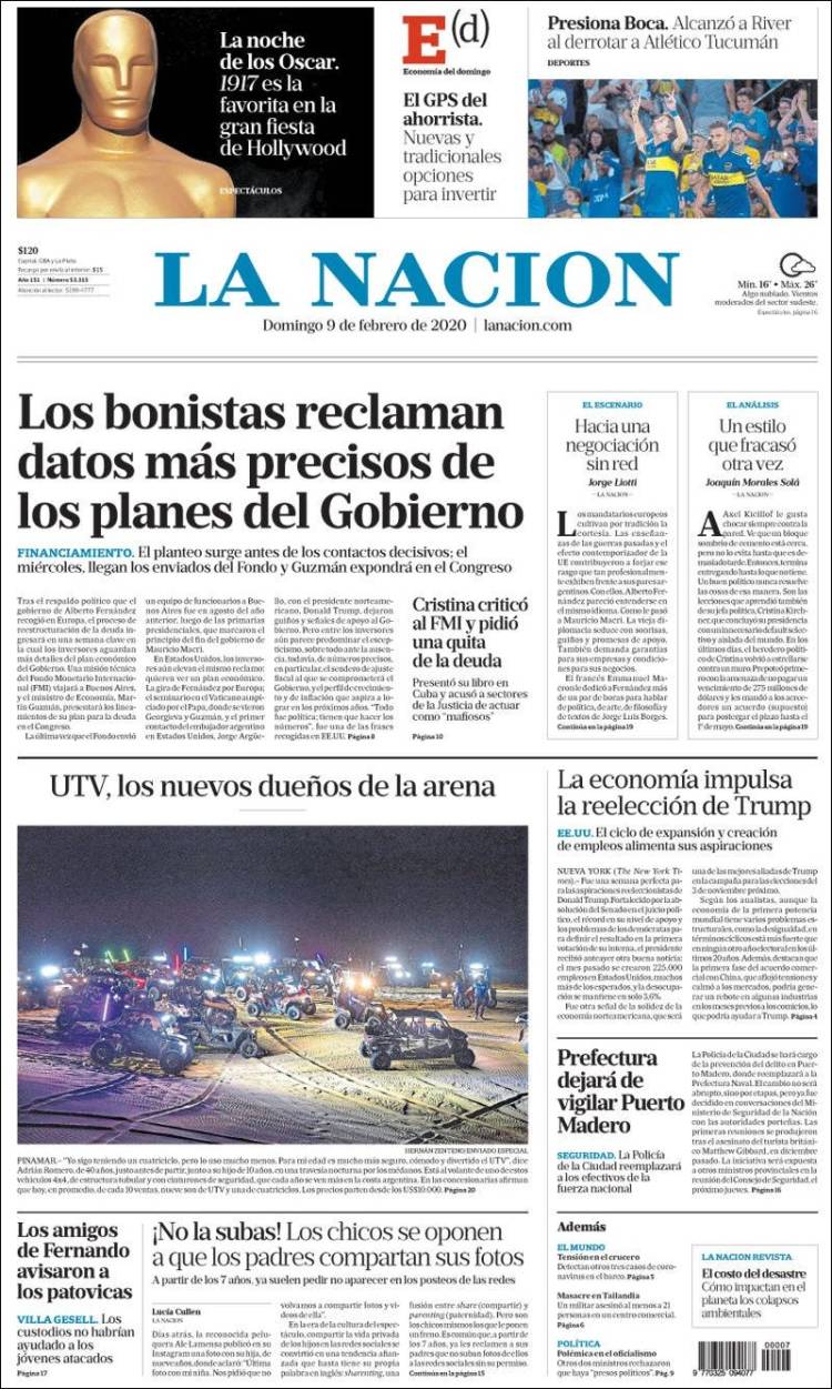 Portada de La Nación (Argentina)