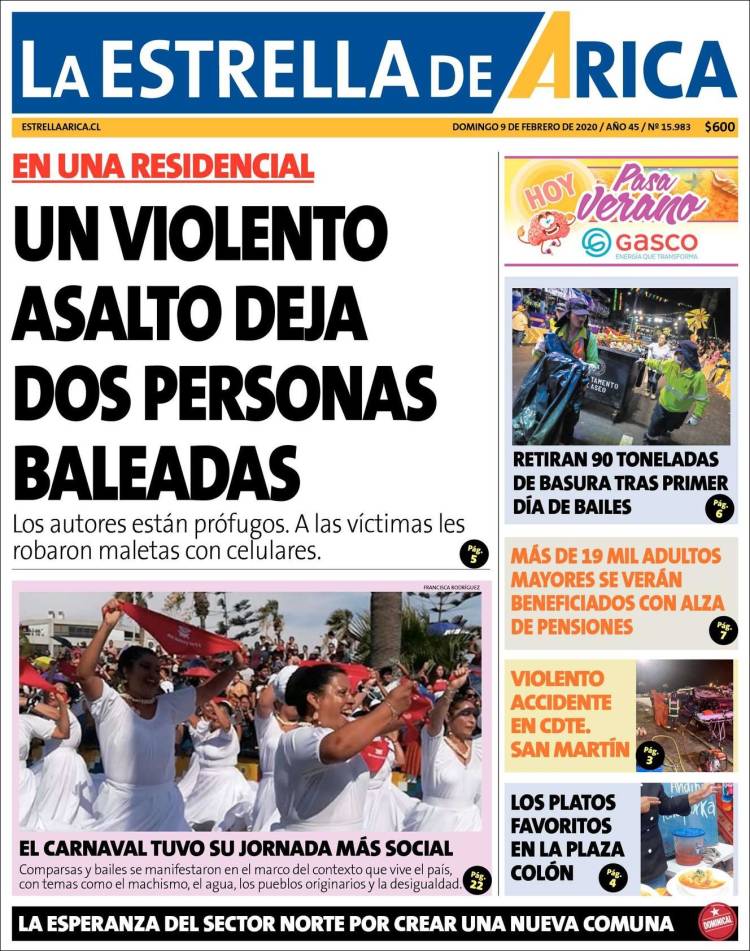 Portada de La Estrella de Arica (Chile)