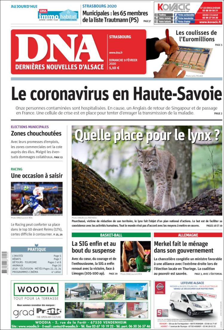 Portada de Les Dernières Nouvelles d'Alsace (Francia)