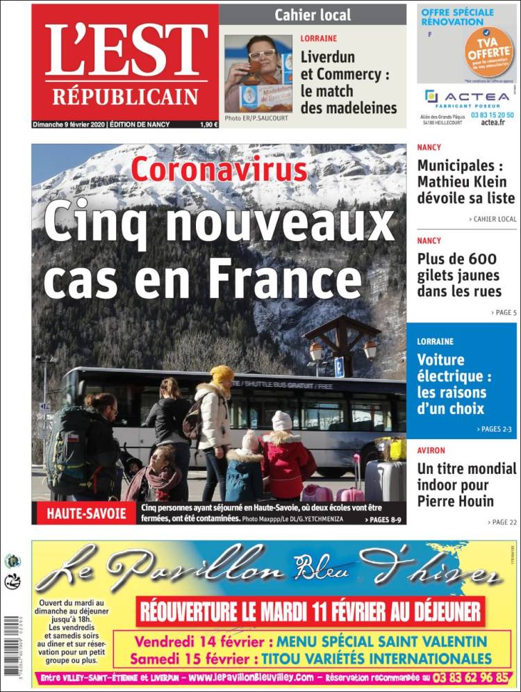 Portada de L'Est Republicain (Francia)