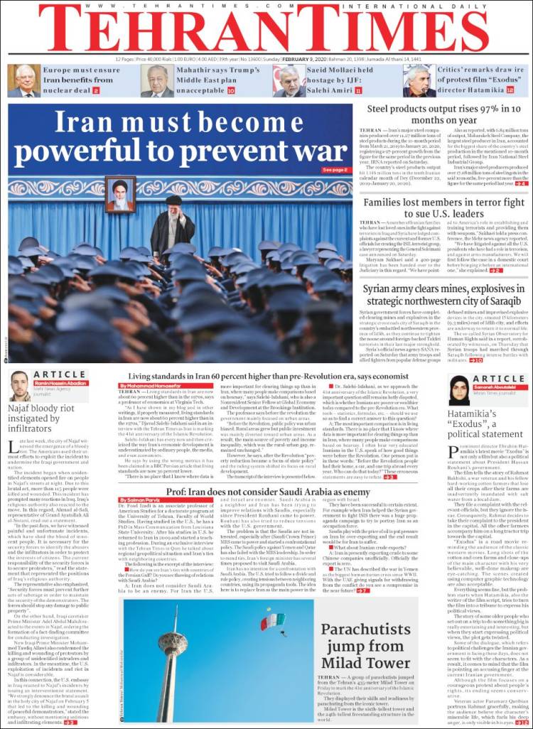 Portada de TehranTimes (Ir&aacute;n)