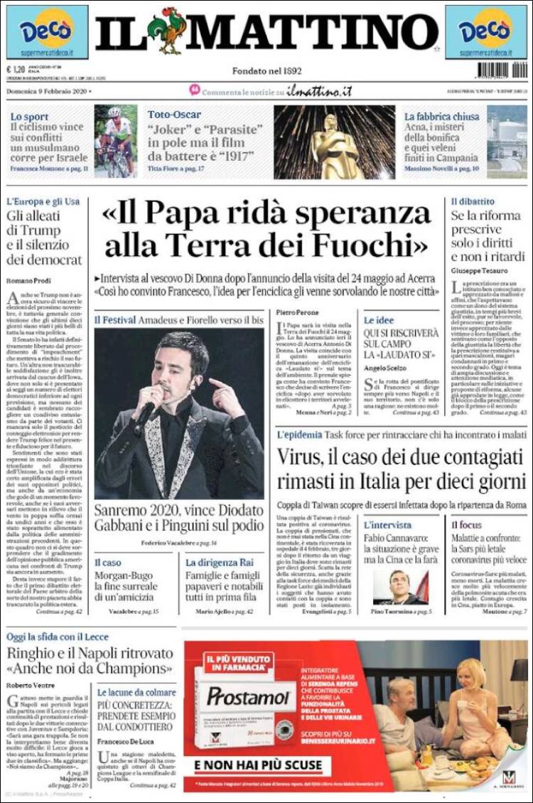 Portada de Il Mattino (Italia)