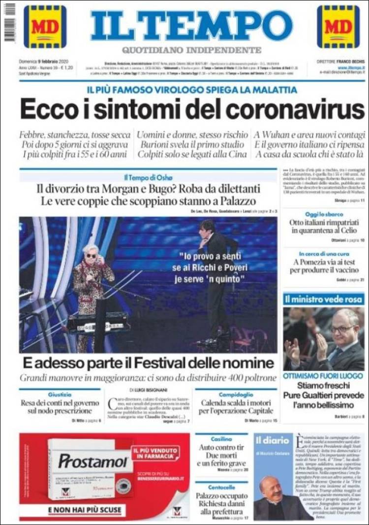 Portada de Il Tempo (Italia)