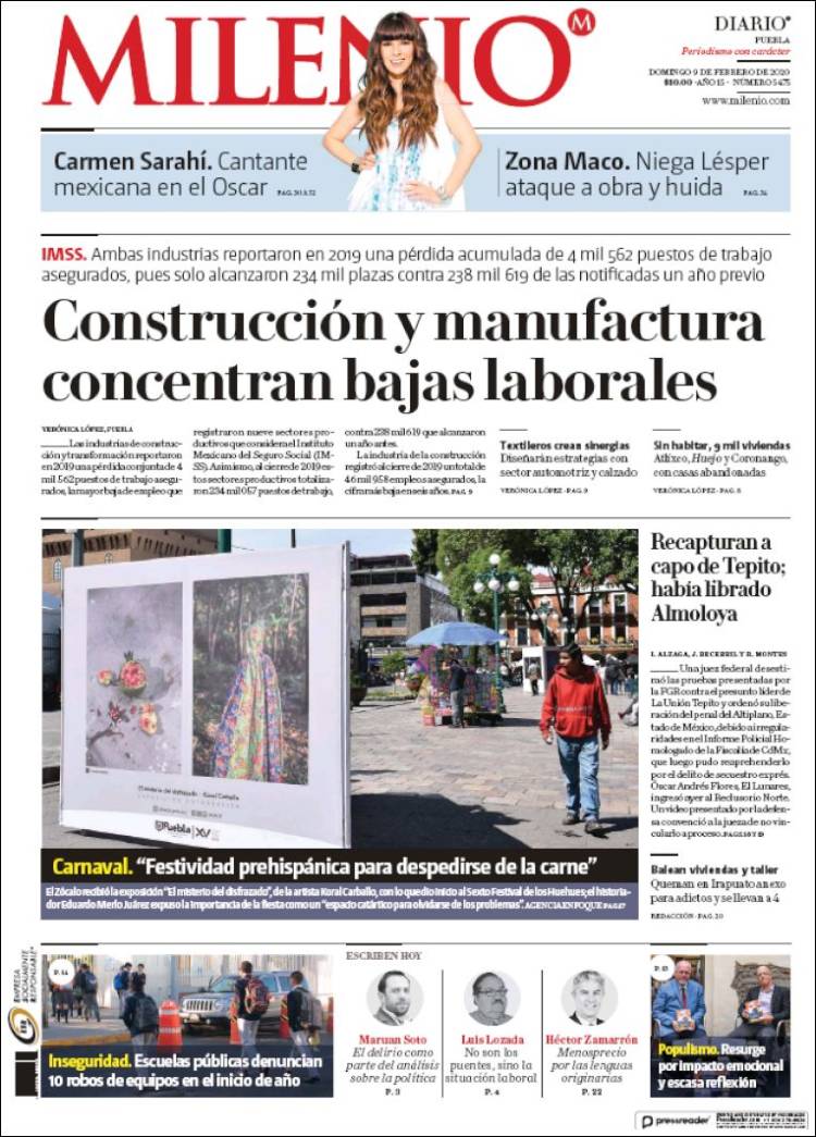 Portada de Milenio de Puebla (México)