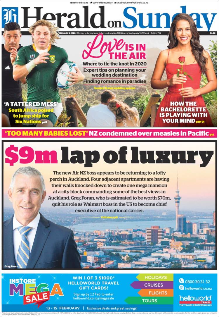 Portada de The New Zealand Herald (Nueva Zelanda)