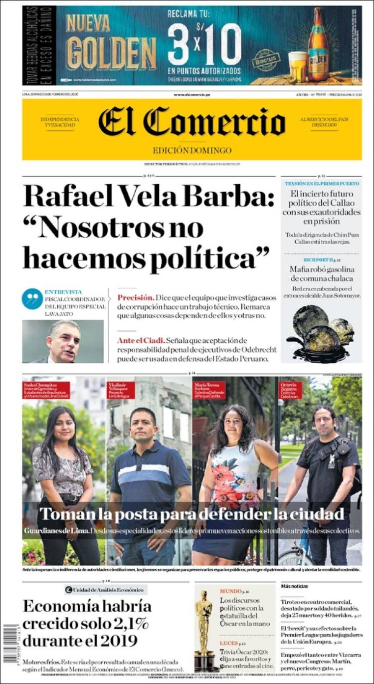 Portada de El Comercio (Per&uacute;)