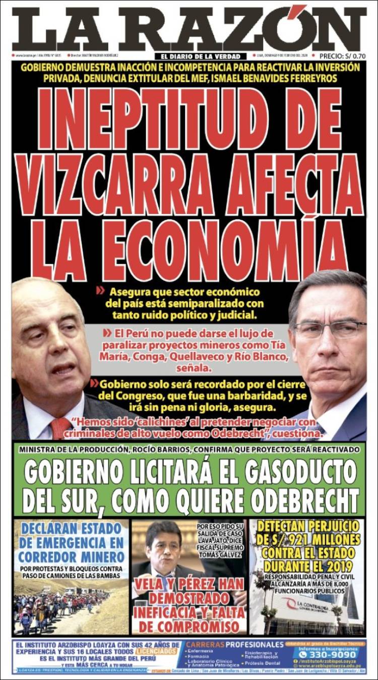 Portada de La Razón (Per&uacute;)
