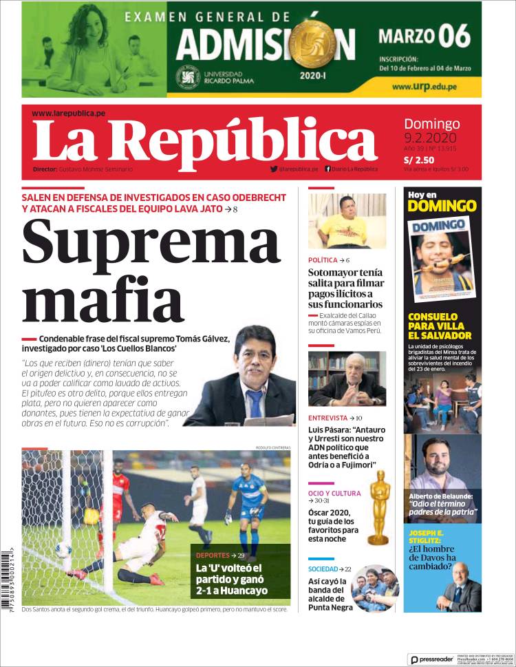 Portada de La Republica (Per&uacute;)