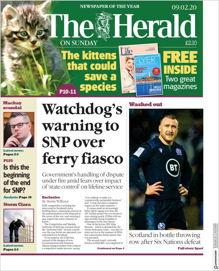 Portada de The Herald (Reino Unido)