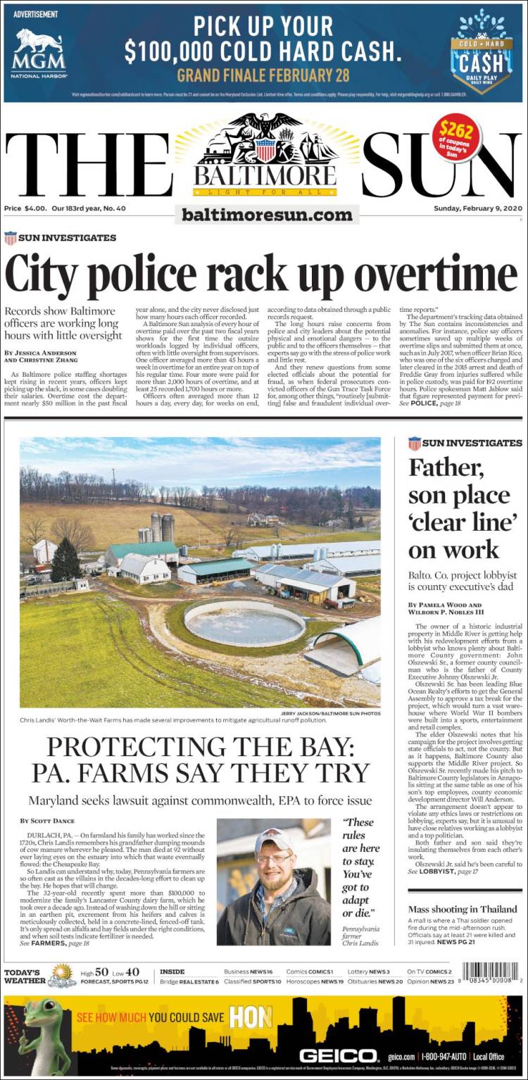 Portada de The Baltimore Sun (USA)