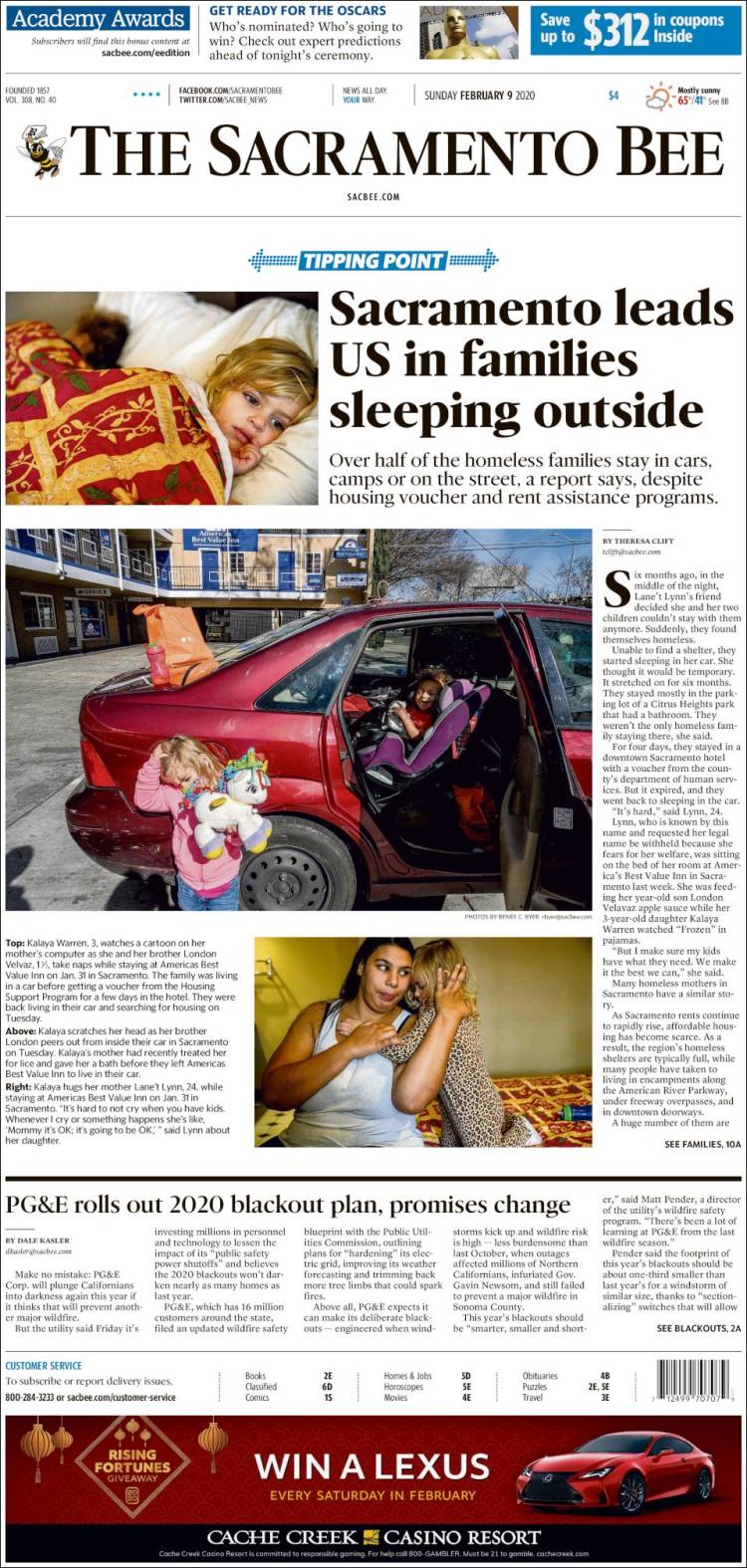 Portada de The Sacramento Bee (USA)