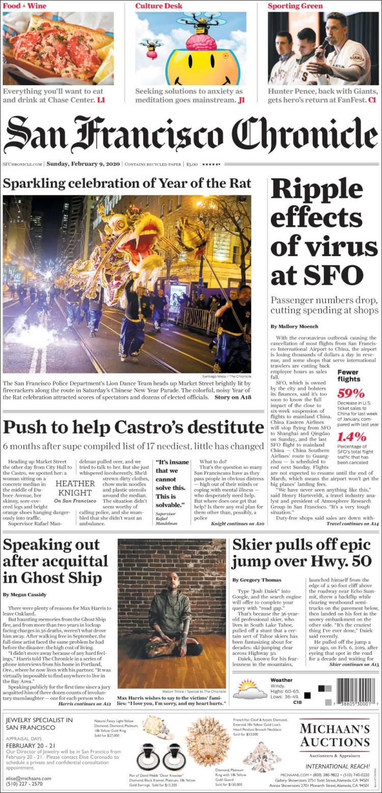 Portada de San Francisco Chronicle (USA)