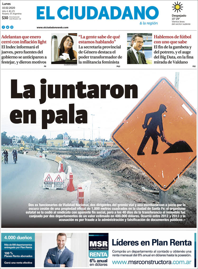 Portada de Diario El Ciudadano (Argentina)