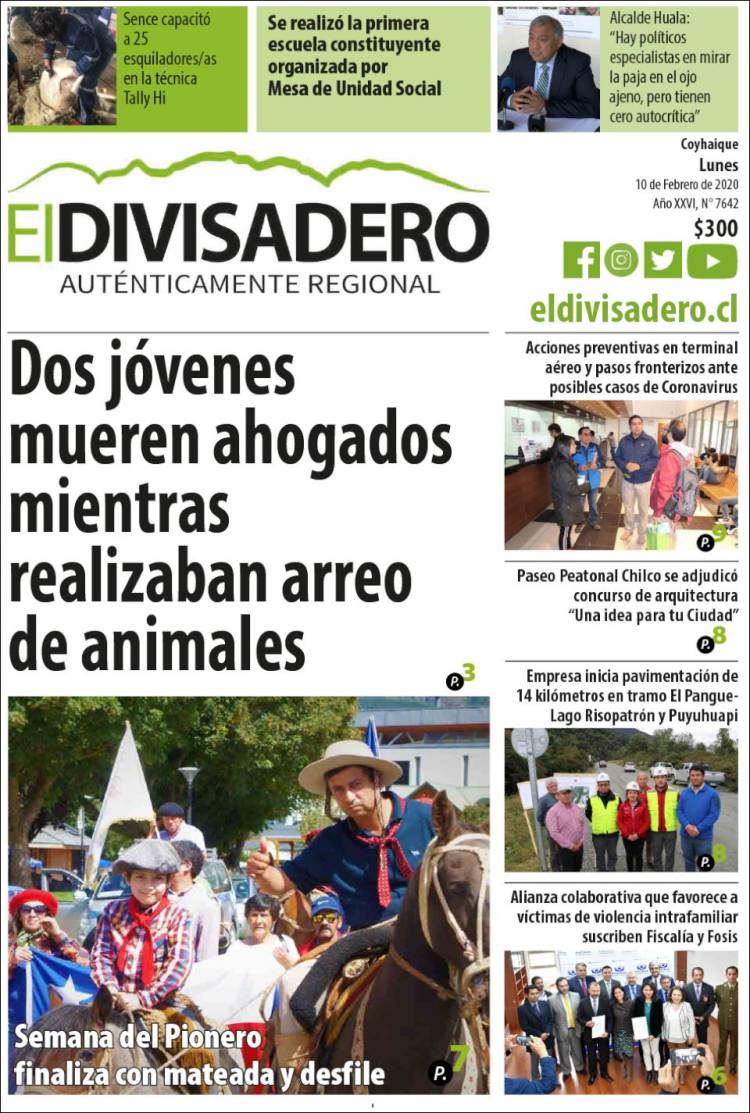 Portada de Diario El Divisadero (Chile)