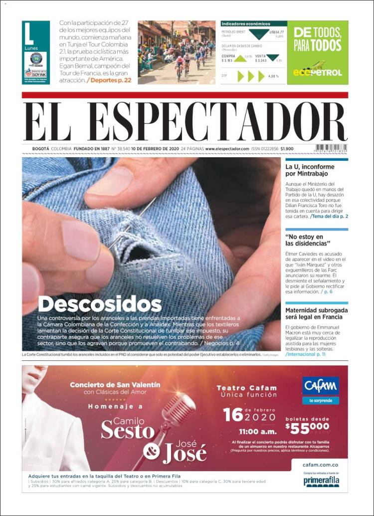 Periódico El Espectador (Colombia). Periódicos de Colombia. Edición de ...