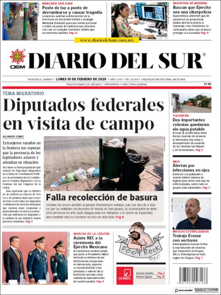 Portada de El Diario del Sur (México)