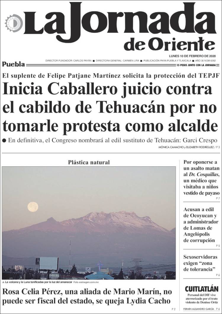 Portada de La Jornada de Oriente - Puebla (Mexico)