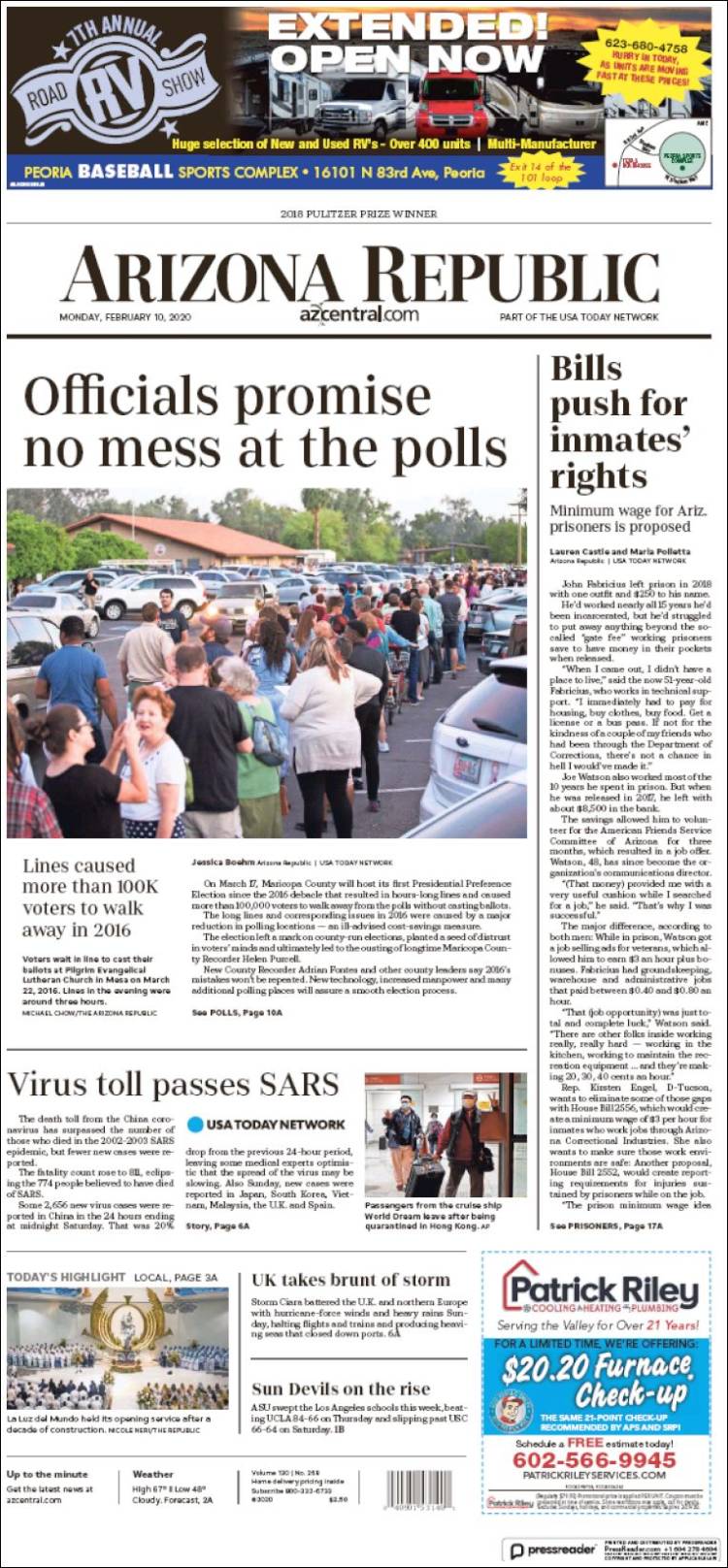 Portada de Arizona Republic News (USA)