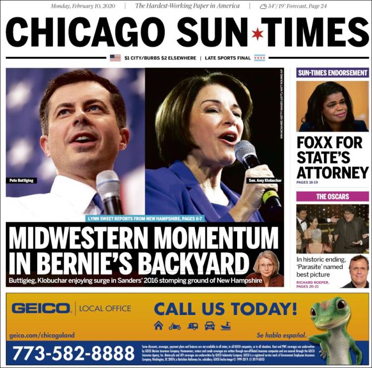 Portada de Chicago Sun-Times (USA)