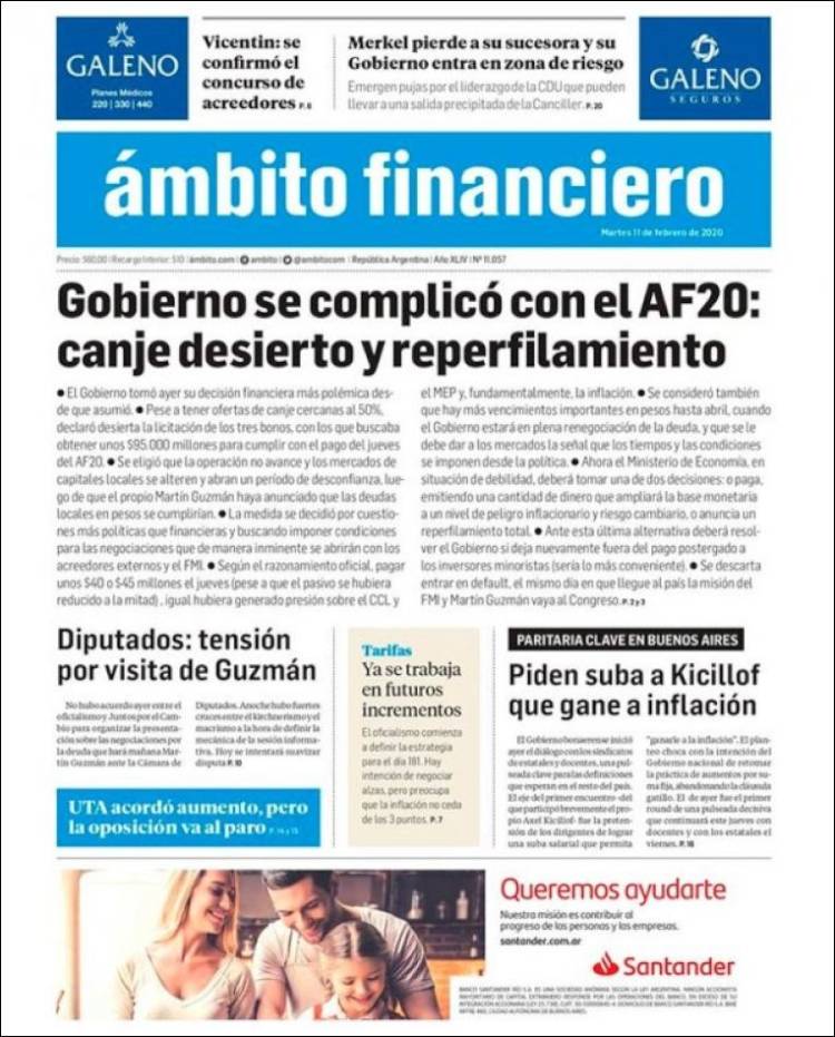 Portada de Diario Ambito Financiero (Argentina)
