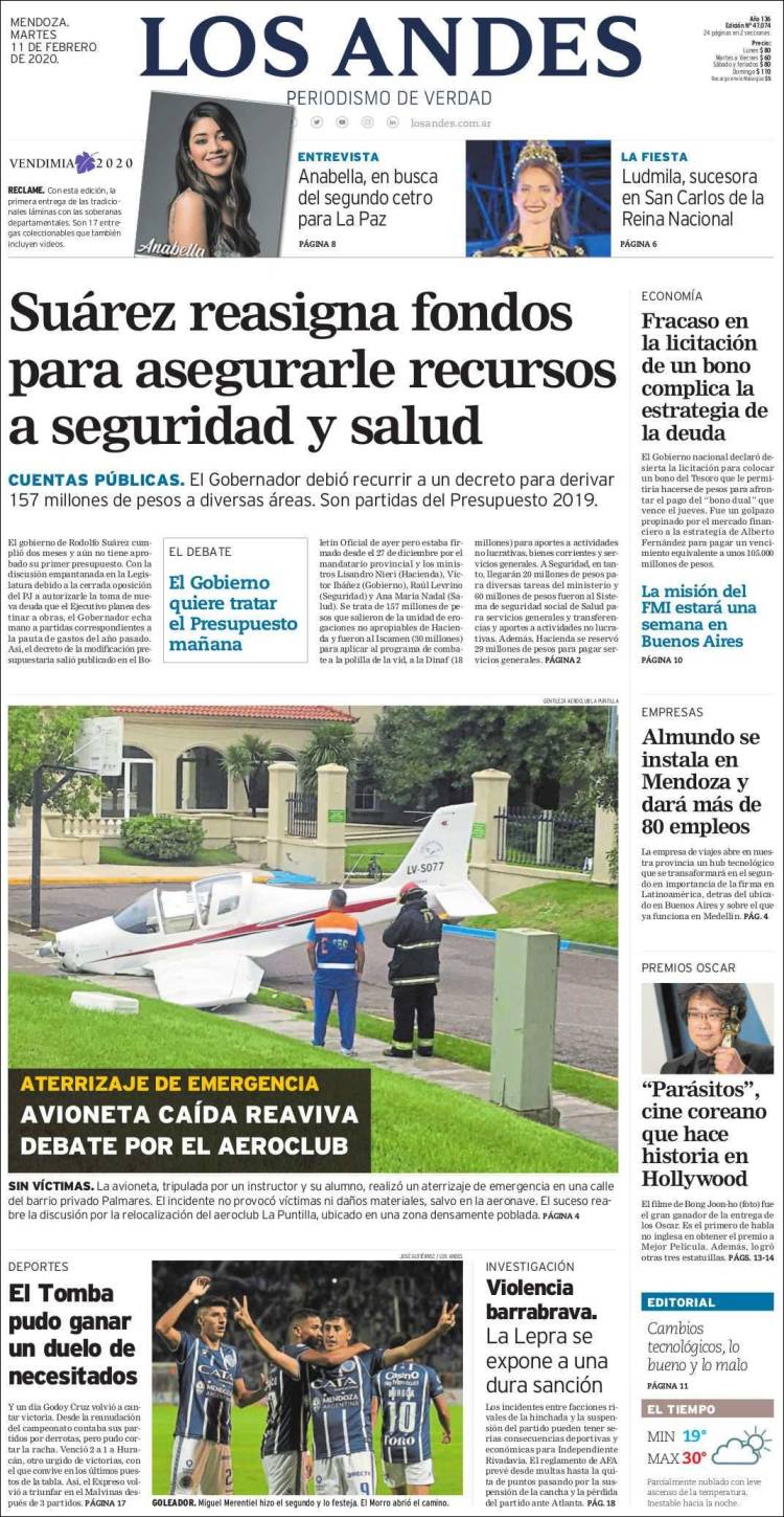 Portada de Los Andes - Mendoza (Argentina)