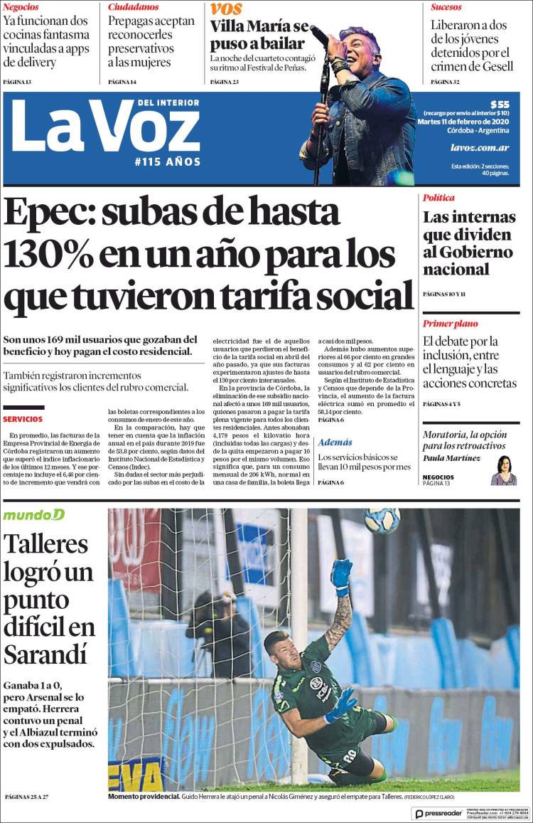 Portada de La Voz del Interior (Argentina)