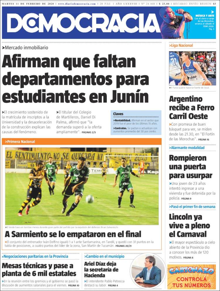 Portada de Diario Democracia (Argentina)