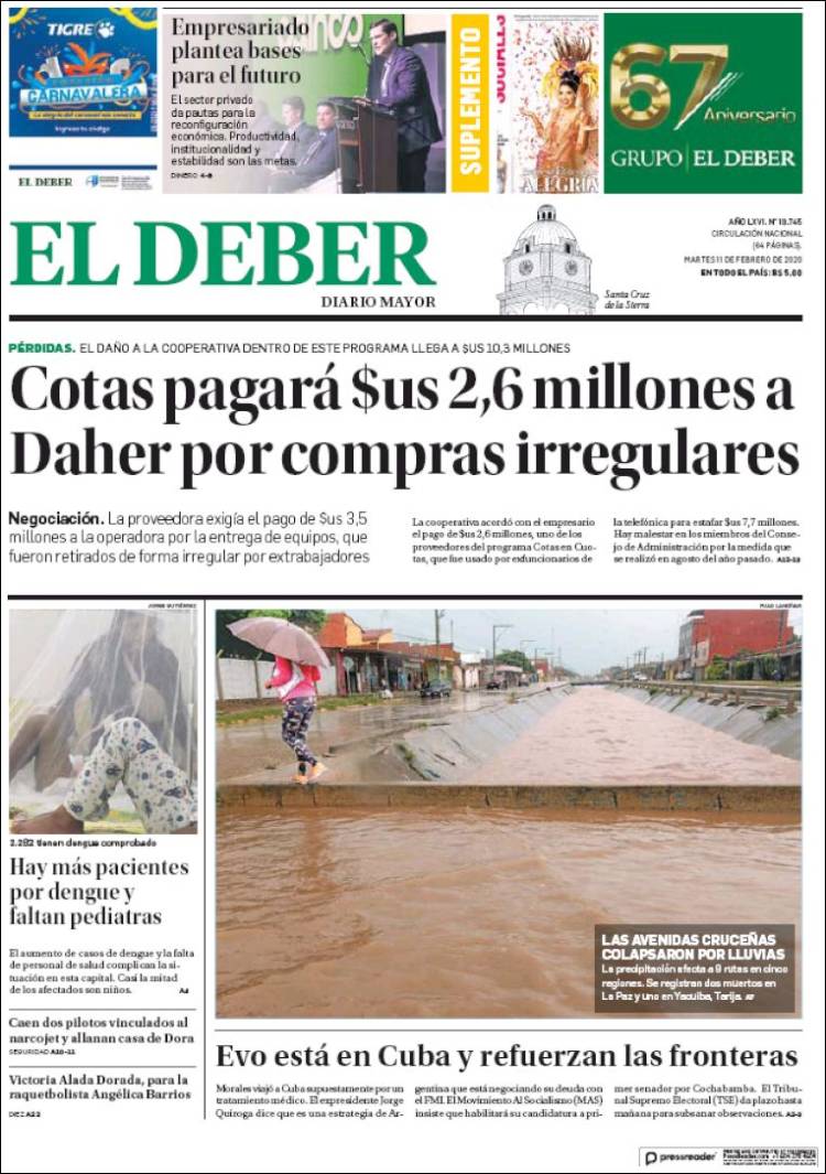 Portada de El Deber (Bolivia)
