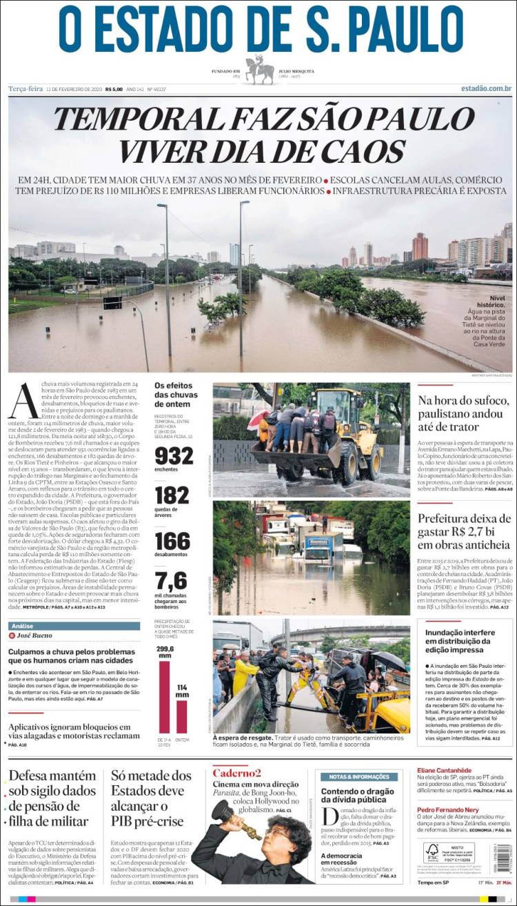 Portada de O Estado de São Paulo (Brasil)