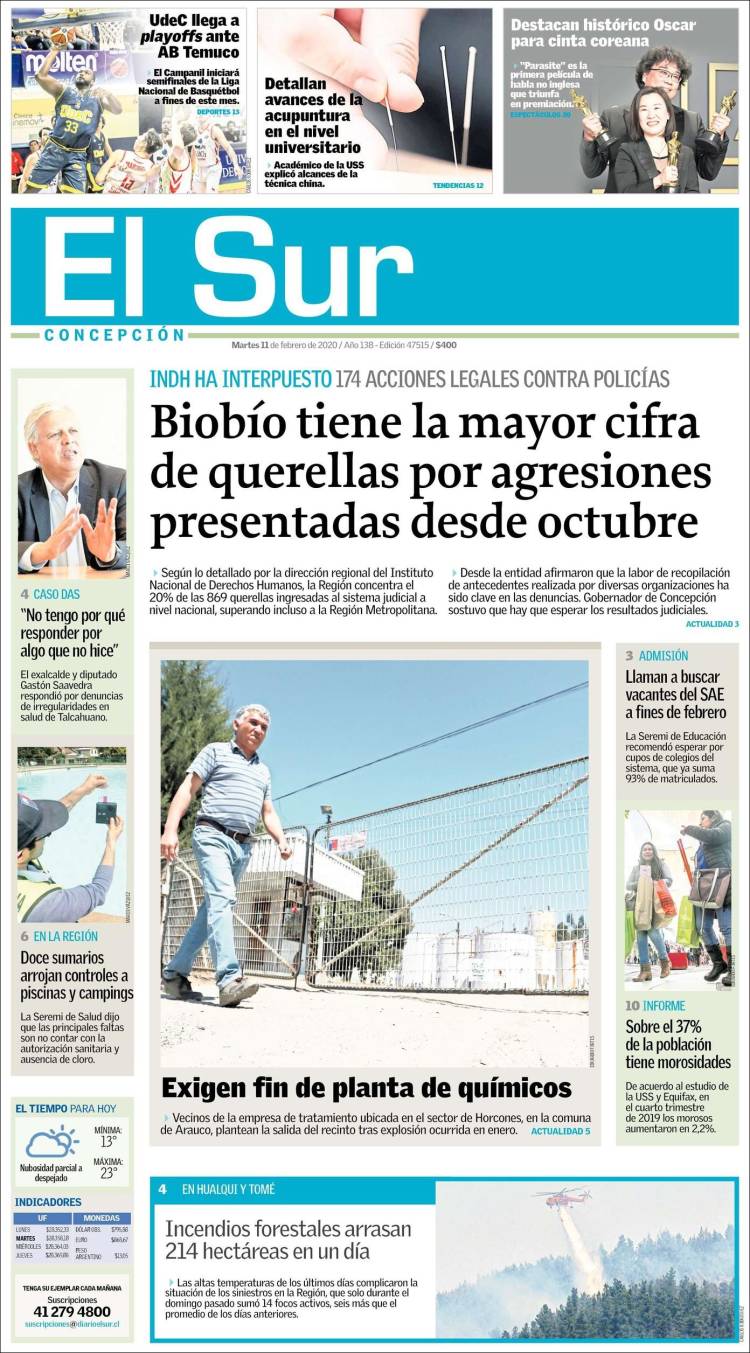 Portada de El Sur (Chile)