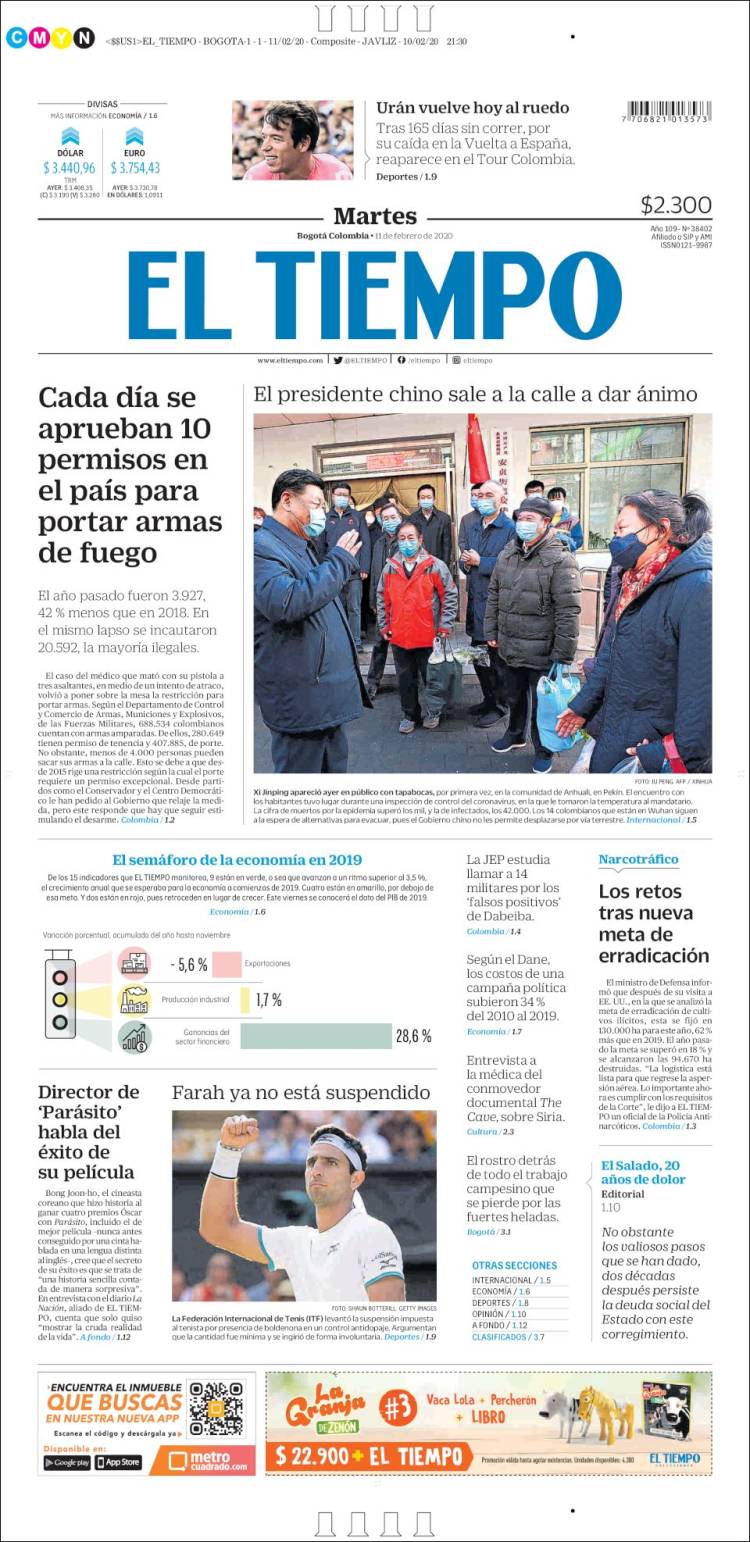 Portada de El Tiempo (Colombia)