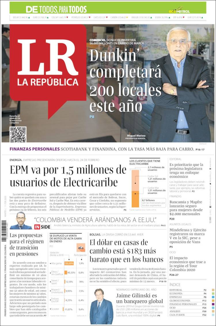 Portada de La Republica (Colombia)