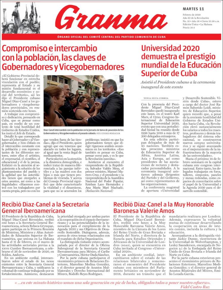 Portada de Granma (Cuba)