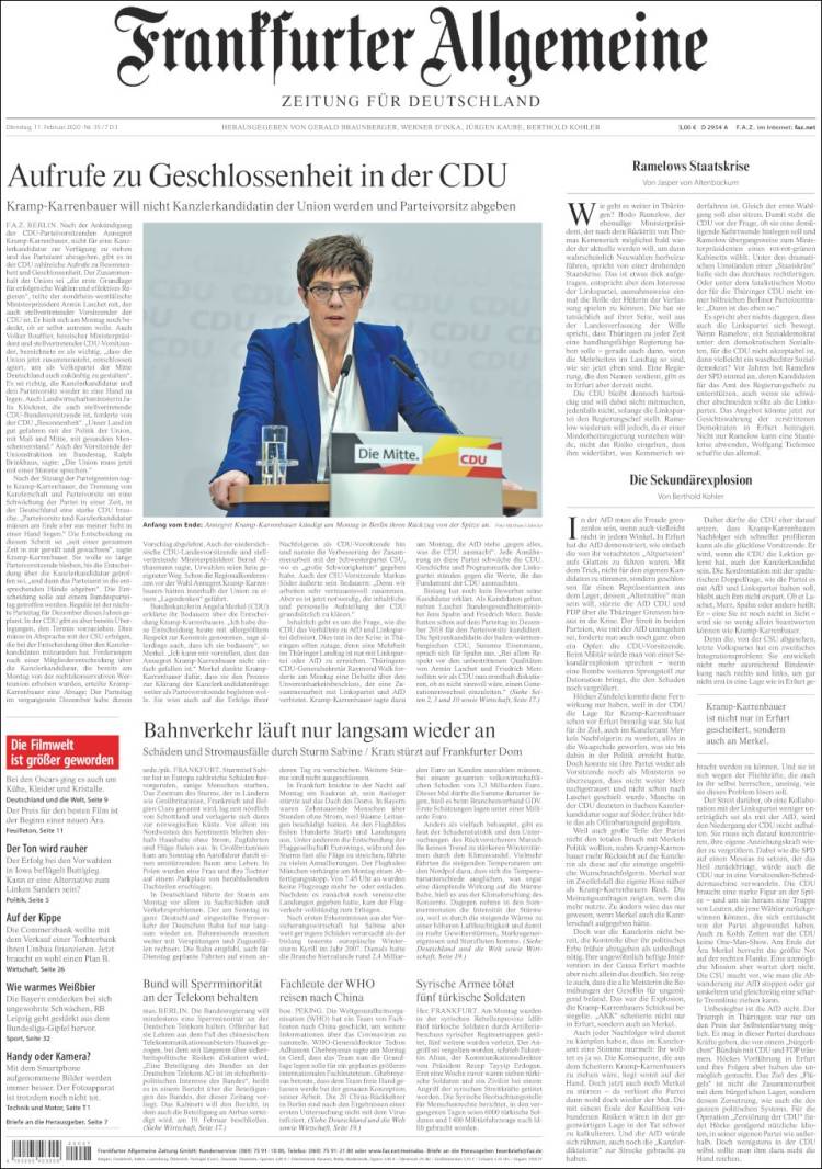 Portada de Frankfurter Allgemeine (Alemania)