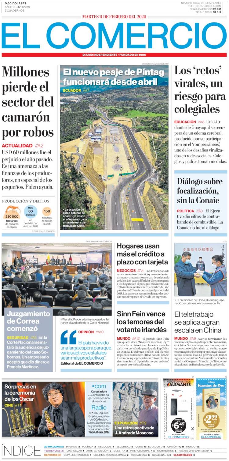 Portada de El Comercio (Ecuador)