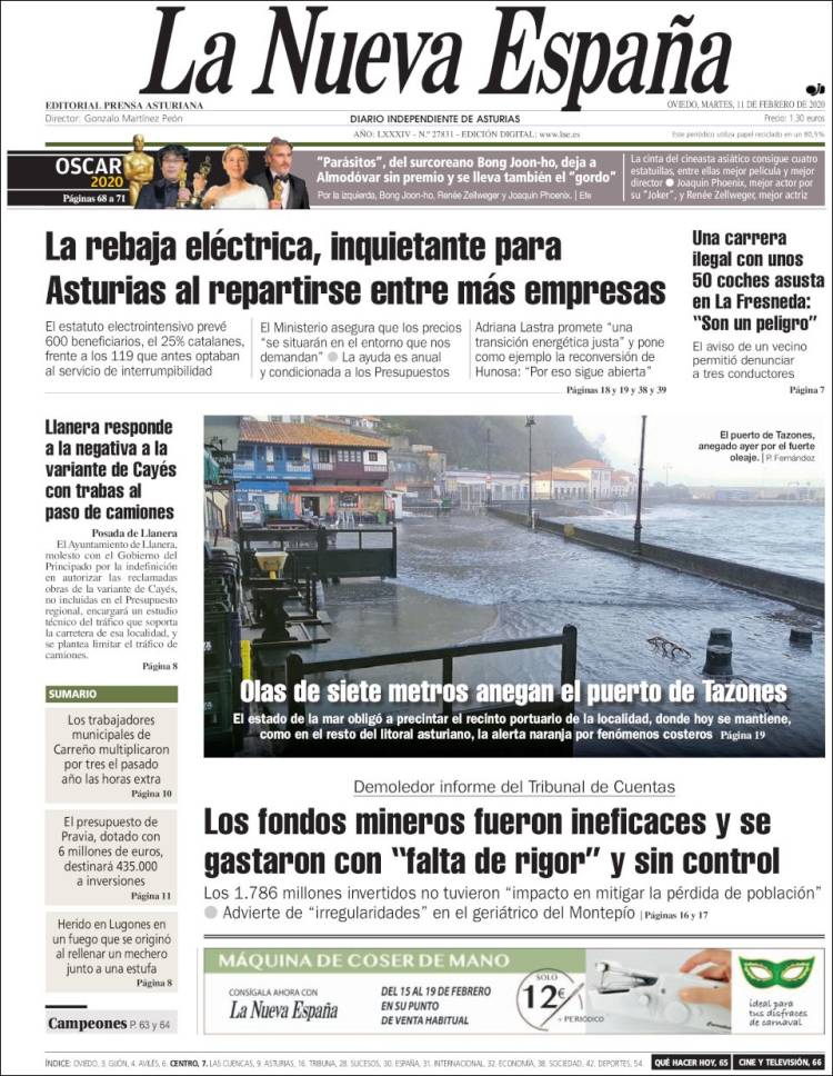 Portada de La Nueva España (Espa&ntilde;a)