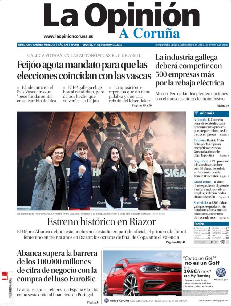 Portada de La Opinión de A Coruña (Espa&ntilde;a)