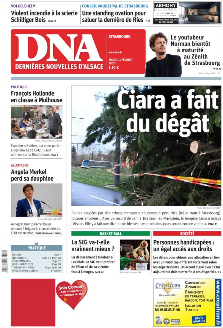 Portada de Les Dernières Nouvelles d'Alsace (Francia)